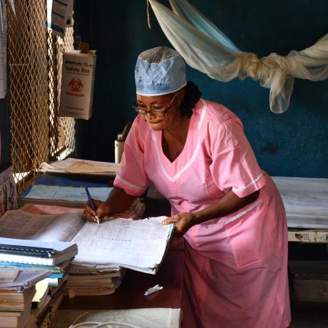 44-year-old Mariatu Turay who though receives monthly salary, face similar struggles as Martha. The health unit she works in serves 15 catchments of 5351 people with five nurses who work on shifts of 2 or 3 at a time. They run the expanded immunization program, Antenatal care, Outpatient, General, and Under 5 cares.